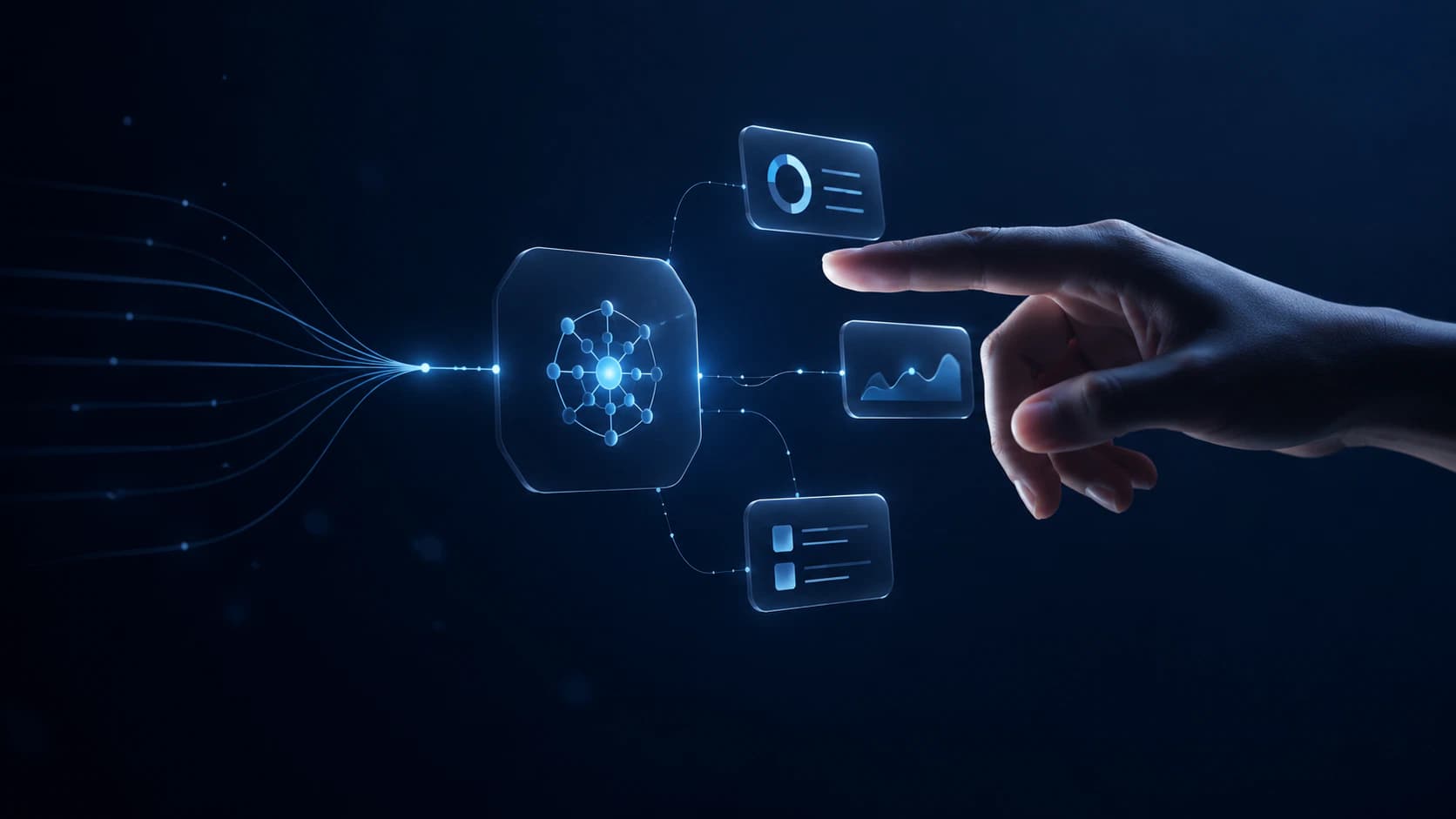 Futuristic analytics workflow dashboard mockup